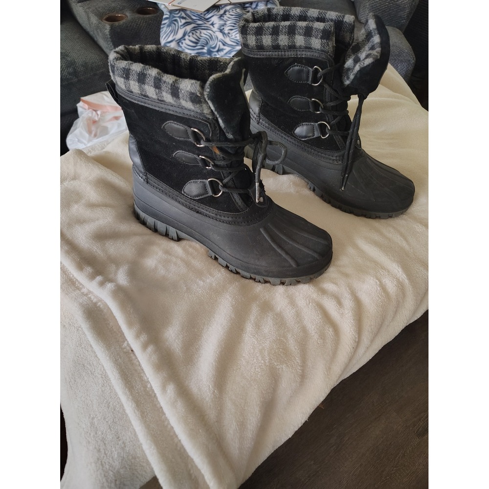 Storm by Cougar Claudia Black Suede‎ Plaid Fleece Lined Winter Duck Boots